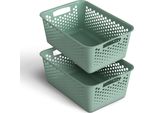 2 Pezzi Cestino Portaoggetti 10L Con Manici - Senza Bpa - Organizzatore ( 37 X 26 X 17 Cm / Verde ) - Cestino Per Bagno Cucina Camera Da Letto, Cestino Per La Casa