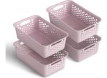 Cestino Portaoggetti 4 Pezzi 2L Con Manici - Senza Bpa - Organizzatore ( 25 X 16 X 8 Cm / Rosa ) - Cestino Per Bagno Cucina Camera Da Letto, Cestino Per La Casa