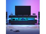 Mobile Tv Merax Con Cassetti E Vani A Giorno, Pannello Basso Lucido, Tavolo Tv Con Led Incl. App, Supporto Tv, 160X38X50,5 Cm, Nero
