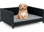 Lettino Per Cani Costway In Rattan Pe, Letto Per Animali Domestici Con Cuscino Rimovibile E Rivestimento Lavabile, Divano Rialzato Per Cani Di Piccola/Media Taglia 62X46X25Cm