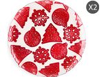 Excelsa Set Di 2 Piatti Da Panettone In Vetro Xmas 33,5Xh2X33,5 Cm Rosso