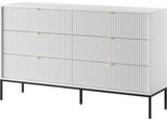 Cassettiera: 6 Cassetti, Bianca, Gambe Nere, 154 X 39 X 83 Cm