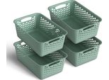 4 Pezzi Cestino Portaoggetti 5L Con Manici - Senza Bpa - Organizzatore ( 30 X 20 X 11 Cm / Verde ) - Cestino Per Bagno Cucina Camera Da Letto, Cestino Per La Casa