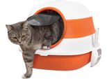 Lettiera Pawhut Con Coperchio, Lettiera Con Deodorante, Griglia Per Il Pavimento, Paletta Per La Lettiera, Interno Grande Per Gatti Fino A 5 Kg, Bianco+Arancio, 52 X 41 X