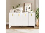 Cassettiera Merax Con Quattro Ante E Ripiani Regolabili, Credenza Con Maniglie In Metallo, Mobile Da Soggiorno Buffet Credenza, L:140Cm, Bianco