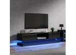 Mobiletto Tv Merax Con 2 Cassetti E Vano A Giorno, Mobile Tv Nero Lucido, Tavolino Tv Con Antiribaltamento E Timer App, Lavagna Tv Larghezza 160Cm