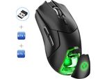Hxsj T40 Mouse Da Gioco Wireless 2.4 G Dual BT5.1 Ricaricabile Con Tre Modalità, 4000 Dpi, Mouse E-Sport Regolabile, Luce Rgb Fredda, Nero