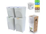 Set Di 4 Bidoni Per La Raccolta Differenziata Da 120 L - Set Di Bidoni Per La Raccolta Differenziata Da 2X35 L + 2X25 L In Bianco Bianco Cenere Colore Per L'impilamento Compatto, Modulare E Leggero Semplice Differenziazione Dei Rifiuti Domestici Plastica