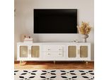 Mobile Tv Merax Con Cassetti E Ante, Lavagna Con Ante In Vetro, Tavolo Tv, Lavagna Tv Vintage, Lavagna Tv In Piedi, 175X38X55,5 Cm, Bianco