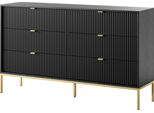 Cassettiera: 6 Cassetti, Nero, Gambe Dorate, 154 X 39 X 83 Cm