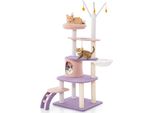 Tiragraffi Costway, Albero Per Gatti Con Grotta Per Gatti, Scala, Amaca E Giocattoli, Simpatico Albero Da Arrampicata, Arredamento Per Gatti, Viola, Rosa 59X49X158Cm