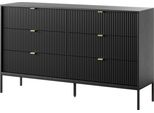 Cassettiera: 6 Cassetti, Nero, Gambe Nere, 154 X 39 X 83 Cm