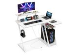 Scrivania Costway Con Prese Di Corrente, Porte Usb, Ganci Per Cuffie, Supporto Per Monitor E Cpu, Piccola Scrivania Per Computer, 107X45X93Cm
