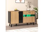 Cassettiera Merax Con Illuminazione A Led, Credenza A 3 Ante E 6 Scomparti, Credenza A Buffet, Mobile Contenitore Per La Casa Di Campagna 140X78X41Cm, Naturale/Nero