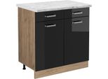 Vicco Mobiletto Base Per Cucina R-Line, 80 Cm Pl Marmo, Nero Lucido/Quercia Dorata