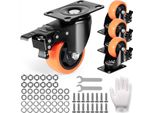 Set Di 4 Ruote Per Mobili - Ruote Girevoli In Pvc φ76,2 Mm - Capacità Di Carico 454 Kg - Ruote Per Il Trasporto Con Freni A/B - Ruote Per Scatole Girevoli A 360° - Ruote Per Impieghi Gravosi Per Case, Uffici, Studi E Fabbriche.