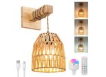 Applique E27 Vintage Boho Lampada Da Parete Paralume In Rattan Luce A Sospensione Con Lampadina Led Rgb Ricaricabile