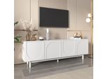 Mobile Tv Merax Con 4 Ante E Ripiani Regolabili, Lavagna Tv Scandi Tavola Tv Porta Tv, 175X38X56Cm, Bianco