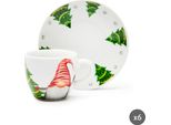 Excelsa Set Di 6 Tazze Da Caffè Espresso Con Piattini Gnomo Friends Porcellana 7 Cl Colorato