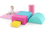 Costway 6 Pcs. Blocchi Da Costruzione In Schiuma, Blocchi Da Costruzione Giganti Per Scatenarsi E Arrampicarsi, Blocchi Da Costruzione In Schiuma Morbida (Rosa Scuro)