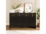Cassettiera Merax Con Quattro Ante E Ripiani Regolabili, Credenza Con Maniglie In Metallo, Mobile Da Soggiorno Buffet Credenza, L:140Cm, Nero