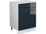Vicco Mobiletto Base Per Cucina Fame-Line, 60 Cm Con Cassetto, Senza Piano Di Lavoro, Blu Scuro Lucido/Bianco