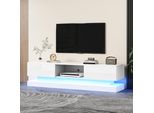 Mobiletto Tv Merax Con 2 Cassetti E Vano A Giorno, Mobile Tv Bianco Lucido, Tavolino Tv Con Antiribaltamento E Timer App, Lavagna Tv Larghezza 160Cm