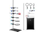Supporto Per Laboratorio, Supporto Per Storta Da Laboratorio - Set Completo In Acciaio Con Asta Da 60 Cm E Base In Ghisa Da 210,82 X 135 Mm - Incl. Morsetti Per Stantuffo, Morsetti Per Tavola E Morsetti A Croce