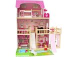 4Iq Casa Delle Bambole In Legno Massiccio Per Bambini Rosa Con Piscina 83X59,5X90 Cm