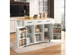 Flieks Carrello Di Servizio Per Cucina A Isola Con 3 Cassetti, Carrello Portavivande Con Piano Di Lavoro Estensibile, Carrello Da Cucina A Isola, Bianco