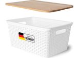 Novaliv Cesto Di Stoccaggio Con Coperchio In Legno Grande 14L Bianco In Design Rattan Cesto Di Stoccaggio Sicuro Per Gli Alimenti Scatola Impilabile Nidificabile Plastica Senza Bpa Cassa Di Stoccaggio Con Coperchio