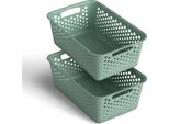 2 Pezzi Cestino Portaoggetti 5L Con Manici - Senza Bpa - Organizzatore ( 30 X 20 X 11 Cm / Verde ) - Cestino Per Bagno Cucina Camera Da Letto, Cestino Per La Casa