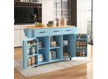 Flieks Carrello Di Servizio Per Cucina A Isola Con 3 Cassetti, Carrello Portavivande Con Piano Di Lavoro Estensibile, Carrello Da Cucina A Isola Carrello Da Cucina, Blu