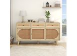 Cassettiera Merax Con Cassetto E 6 Scomparti, Cassettiera Con Vimini In Rattan, Credenza Stile Country Credenza Tv, 140X40X78 Cm, Natura