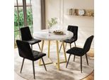 Flieks Gruppo Da Pranzo Tavolo Da Pranzo Con 4 Sedie, Gruppo Di Sedute 5-Pz, Tavolo Da Pranzo Rotondo Tavolo Da Cucina Con Sedie Imbottite Sedie Da Sala Da Pranzo Rivestimento In Velluto, Oro Nero
