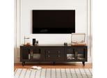 Mobile Tv Fortuna Lai 175X38X55,5 Cm Con Cassetti E Ante, Lavagna Con Ante In Vetro, Tavolo Tv Vintage Lavagna Tv In Piedi, Nero