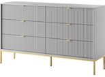 Cassettiera: 6 Cassetti, Grigio, Gambe Dorate, 154 X 39 X 83 Cm