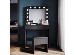 Sonni Tavolo Da Toilette Nero 80X40X140Cm Tavolo Da Toilette A Luce Led Con Luminosità Regolabile Con Specchio E Cassetto