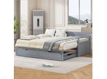 Flieks Divano Letto 90X190Cm Con Letto Estraibile, Letto Classico In Legno Con 2 Cassetti, Letto Per Ragazzi Con Rete A Doghe, Divano Letto Da Giorno, Grigio