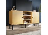 Mobile Tv Sonni, Tavolo Tv A 2 Ante, 3 Vani Aperti, 135 X 35 X 70 Cm, Ripiano Basso Per Tv 60 Pollici, Con Apertura Per Cavi Ripiano Tv, Colore Legno Originale