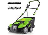 Arieggiatore Elettrico E Arieggiatore Costway 2In1, Arieggiatore Ambulante Con Raccoglitore Da 55L, Regolazione Dell'altezza A 3 Livelli E Profondità Di Lavoro A 5 Livelli, Verde