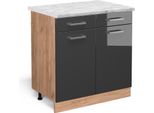 Vicco Mobiletto Base Per Cucina R-Line, 80 Cm Pl Marmo, Antracite Lucido/Quercia Dorata