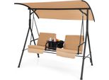 Costway Altalena Hollywood A 2 Posti Con Borsa Termica, Vassoio Girevole, Tetto Regolabile E Cuscini Rimovibili, Altalena Da Giardino 181X124X161,5 Cm Marrone