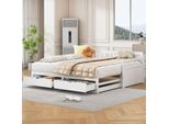 Flieks Divano Letto 90X190Cm Con Letto Estraibile, Letto Classico In Legno Con 2 Cassetti, Letto Per Ragazzi Con Rete A Doghe, Divano Letto Da Giorno, Bianco