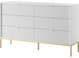 Cassettiera: 6 Cassetti, Bianca, Gambe Dorate, 154 X 39 X 83 Cm
