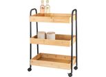Carrello Da Cucina Eluno A 3 Livelli, Carrello Di Servizio In Bambù E Metallo Nero