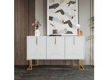 Credenza Merax A 3 Ante Con Ripiani Regolabili, Cassettiera Con Base In Metallo, Credenza Buffet, 138X80,5X40Cm, Bianco