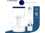 Caraffa Filtrante In Vetro Borosilicato Wessper D2 Futureflow 3L | Caraffa Filtrante Wessper 3 L Sistema Di Filtraggio Dell'acqua Blu | Cartuccia Filtro Acqua 10X