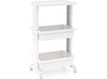 Costway Carrello A 3 Livelli Con Piano D'appoggio, Robusto Carrello In Plastica Con Ruote Bloccabili, Carrello Portaoggetti Multifunzionale In Bianco
