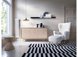 Elegante Cassettiera Beige Sabbia 153 Cm, Design Moderno, Struttura Dorata